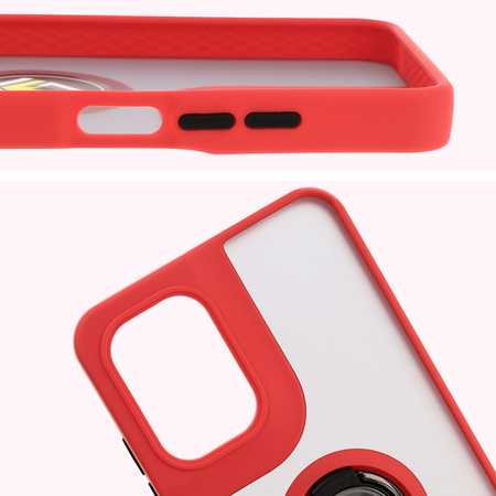 Etui z uchwytem na palec Bizon Case Hybrid Ring do Motorola Moto G05 / E15, przydymione z czerwoną ramką