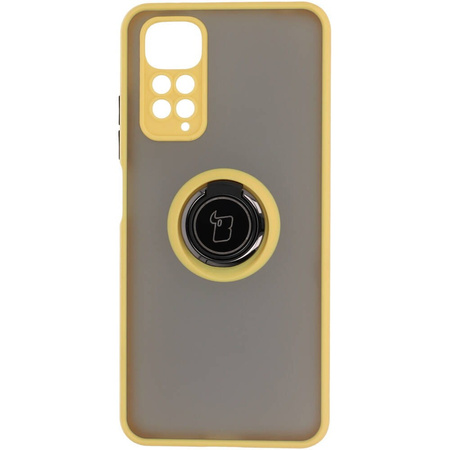 Etui z uchwytem na palec Bizon Case Hybrid Ring do Xiaomi Redmi Note 11 / 11S 4G, przydymione z żółtą ramką