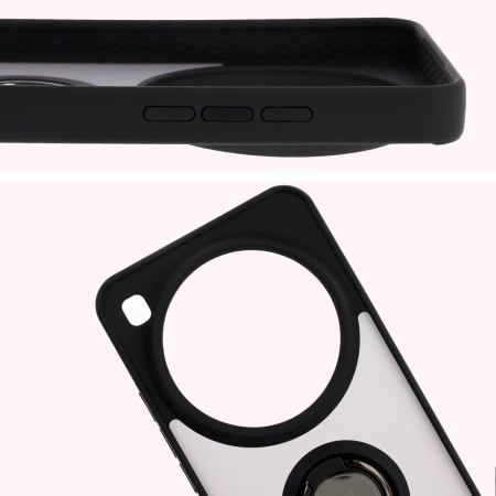 Etui z uchwytem na palec Bizon Case Hybrid Ring do Xiaomi 15 Ultra, przydymione z czarną ramką