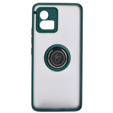 Etui z uchwytem na palec Bizon Case Hybrid Ring do Motorola Moto G72, przydymione z ciemnozieloną ramką