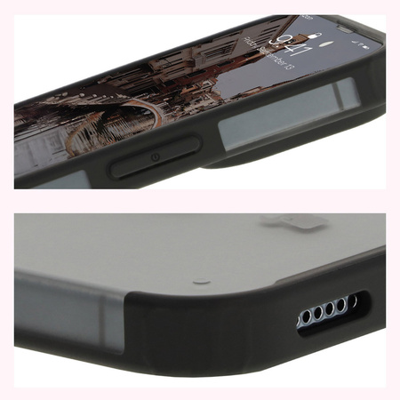Etui z pierścieniem magnetycznym Bizon Case MatteO do iPhone 14 Pro Max, półprzezroczyste z czarną ramką