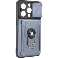 Etui Bizon Case Camshield Card Slot Ring do iPhone 14 Pro, szare