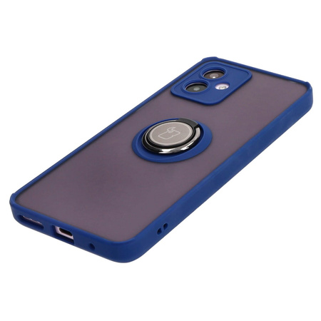 Etui z uchwytem na palec Bizon Case Hybrid Ring do Motorola Moto G14, przydymione z granatową ramką