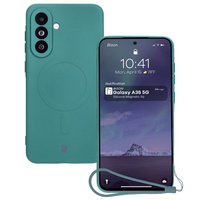 Silikonowe etui z pierścieniem magnetycznym Bizon Case Silicone Magnetic Sq do Galaxy A36 5G, ciemnozielone