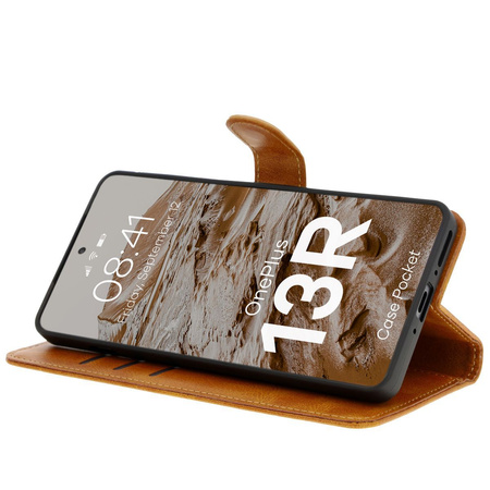 Etui z klapką Bizon Case Pocket do OnePlus 13R, brązowe