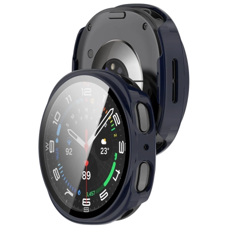 Etui ze szkłem do zegarka Bizon Case+Glass Watch do Samsung Galaxy Watch 8 44 mm, niebieskie