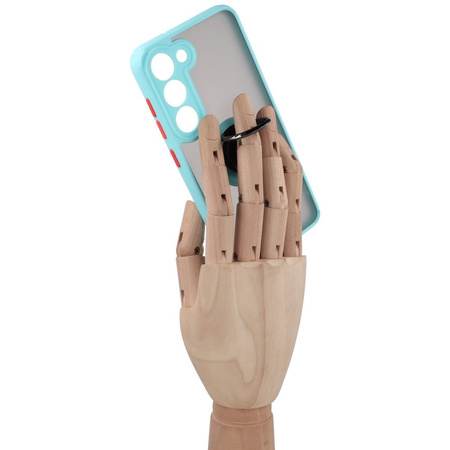 Etui z uchwytem na palec Bizon Case Hybrid Ring do Galaxy S23, przydymione z jasnoniebieską ramką