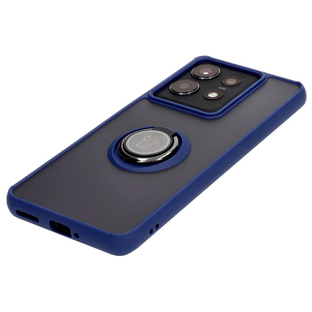 Etui z uchwytem na palec Bizon Case Hybrid Ring do Motorola Edge 50 Pro, przydymione z granatową ramką
