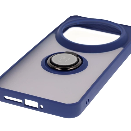 Etui z uchwytem na palec Bizon Case Hybrid Ring do Xiaomi 15 Ultra, przydymione z granatową ramką