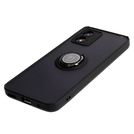 Etui z uchwytem na palec Bizon Case Hybrid Ring do Motorola Moto E13, przydymione z czarną ramką