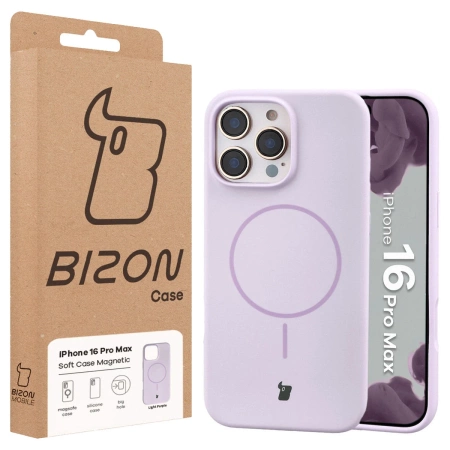 Silikonowe etui z pierścieniem magnetycznym Bizon Soft Case Magnetic do iPhone 16 Pro Max, jasnofioletowe