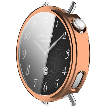 Etui z osłoną ekranu Bizon Case Watch Felipe do Xiaomi Watch S4 41 mm, różowozłote