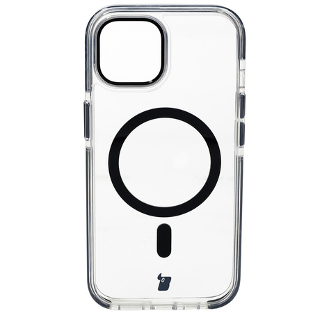 Etui z pierścieniem magnetycznym Bizon Case Marco do iPhone 15, przezroczyste z czarną ramką