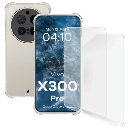 Elastyczne etui + 2x folia na ekran Bizon Case Clear Pack do Vivo X300 Pro