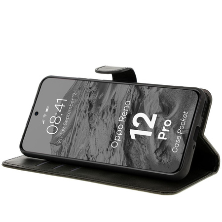 Etui z klapką Bizon Case Pocket do Oppo Reno 12 Pro, czarne
