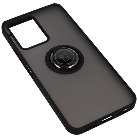 Etui z uchwytem na palec Bizon Case Hybrid Ring do Vivo Y16 / Y02, przydymione z czarną ramką