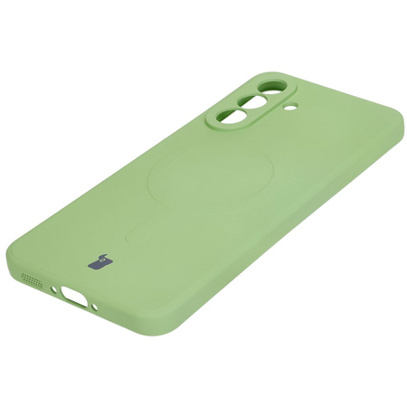 Silikonowe etui z pierścieniem magnetycznym Bizon Case Silicone Magnetic Sq do Galaxy A36 5G, jasnozielone