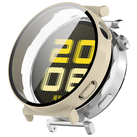 Etui ze szkłem do zegarka Bizon Case+Glass Watch do Huawei Watch GT 5 41 mm, beżowe