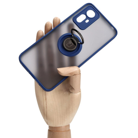 Etui z uchwytem na palec Bizon Case Hybrid Ring do Xiaomi Redmi Note 12S, przydymione z granatową ramką