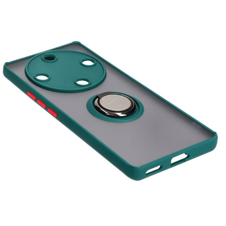 Etui z uchwytem na palec Bizon Case Hybrid Ring do Honor Magic5 Lite, przydymione z ciemnozieloną ramką