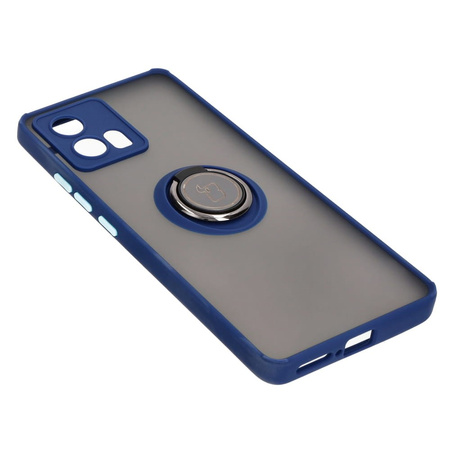 Etui z uchwytem na palec Bizon Case Hybrid Ring do Motorola Edge 30 Fusion, przydymione z granatową ramką