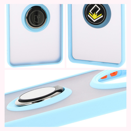 Etui z uchwytem na palec Bizon Case Hybrid Ring do Honor Magic7 Lite, przydymione z jasnoniebieską ramką