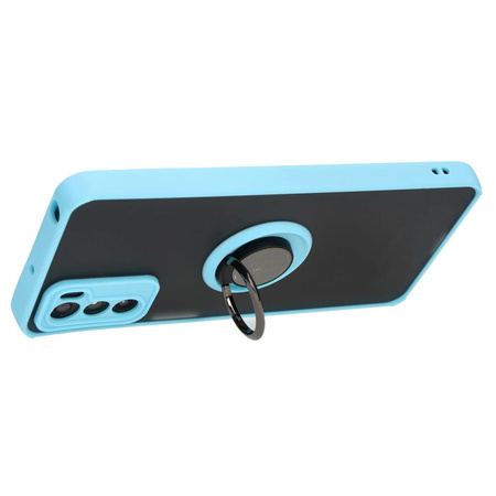 Etui z uchwytem na palec Bizon Case Hybrid Ring do Motorola Moto G42 , przydymione z jasnoniebieską ramką