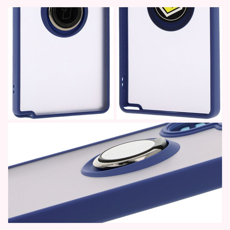 Etui z uchwytem na palec Bizon Case Hybrid Ring do Galaxy S25 Ultra, przydymione z granatową ramką