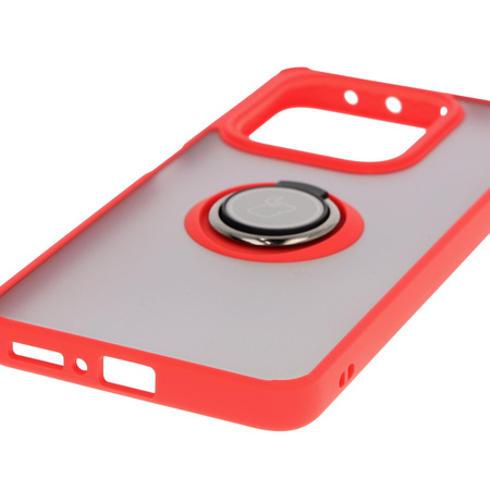 Etui z uchwytem na palec Bizon Case Hybrid Ring do Xiaomi Redmi Note 14 5G, przydymione z czerwoną ramką