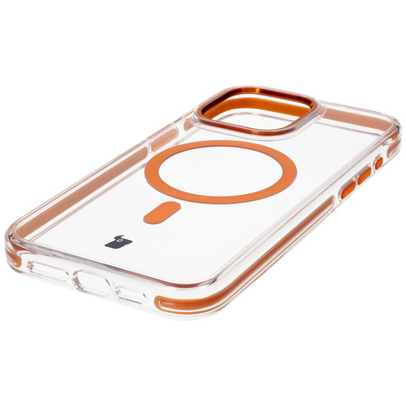 Etui z pierścieniem magnetycznym Bizon Case Marco do iPhone 15 Pro Max, przezroczyste z pomarańczową ramką