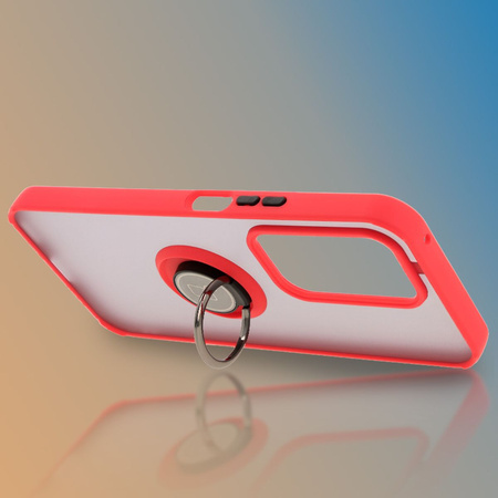 Etui z uchwytem na palec Bizon Case Hybrid Ring do Honor 200 Lite, przydymione z czerwoną ramką