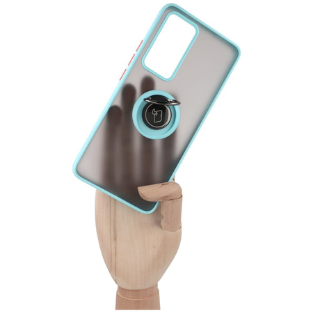 Etui z uchwytem na palec Bizon Case Hybrid Ring do Xiaomi 12T / 12T Pro, przydymione z jasnoniebieską ramką