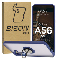Etui z uchwytem na palec Bizon Case Hybrid Ring do Galaxy A36 5G / A56 5G, przydymione z granatową ramką