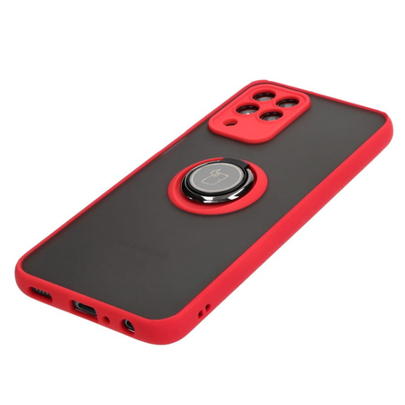 Etui z uchwytem na palec Bizon Case Hybrid Ring do Galaxy M33 5G, przydymione z czerwoną ramką