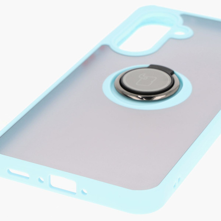 Etui z uchwytem na palec Bizon Case Hybrid Ring do Galaxy A56 5G, przydymione z jasnoniebieską ramką