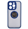 Etui z uchwytem na palec Bizon Case Hybrid Ring do iPhone 15 Pro, przydymione z granatową ramką