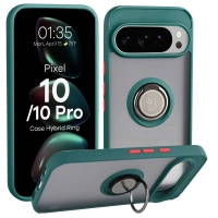 Etui z uchwytem na palec Bizon Case Hybrid Ring do Google Pixel 10 / 10 Pro, przydymione z ciemnozieloną ramką