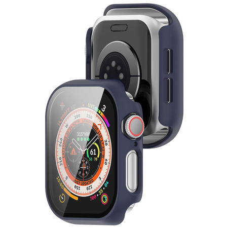 Etui ze szkłem do zegarka Bizon Case+Glass Watch do Apple Watch 11 / 10 42mm, ciemnoniebieskie