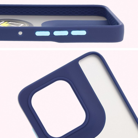 Etui z uchwytem na palec Bizon Case Hybrid Ring do Motorola Edge 50 Neo, przydymione z granatową ramką