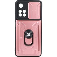 Etui Bizon Case Camshield Card Slot Ring do Xiaomi Redmi Note 11 Pro+ 5G, jasnoróżowe
