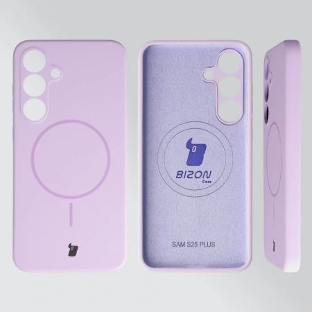 Silikonowe etui z pierścieniem magnetycznym Bizon Soft Case Magnetic do Galaxy S25 Plus, jasnofioletowe