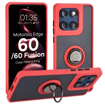 Etui z uchwytem na palec Bizon Case Hybrid Ring do Motorola Edge 60 Fusion / 60, przydymione z czerwoną ramką