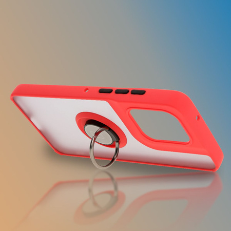 Etui z uchwytem na palec Bizon Case Hybrid Ring do Motorola Edge 50 Neo, przydymione z czerwoną ramką