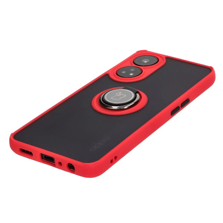 Etui z uchwytem na palec Bizon Case Hybrid Ring do Oppo Reno8 T, przydymione z czerwoną ramką