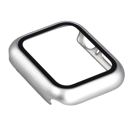 Etui ze szkłem do zegarka Bizon Case Watch Adamo do Apple Watch SE 3 / SE 2 / SE / 6 / 5 / 4 (40 mm), matowe srebrne