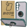 Etui z uchwytem na palec Bizon Case Hybrid Ring do Galaxy A55 5G, przydymione z ciemnozieloną ramką