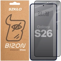 Prywatyzujące szkło hartowane Bizon Glass Edge Shadow do Galaxy S26, przyciemniane z czarną ramką