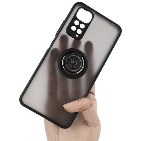 Etui z uchwytem na palec Bizon Case Hybrid Ring do Xiaomi Redmi Note 11 / 11S 4G, przydymione z czarną ramką