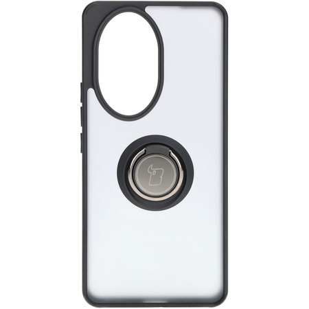 Etui z uchwytem na palec Bizon Case Hybrid Ring do Honor 200 Pro, przydymione z czarną ramką