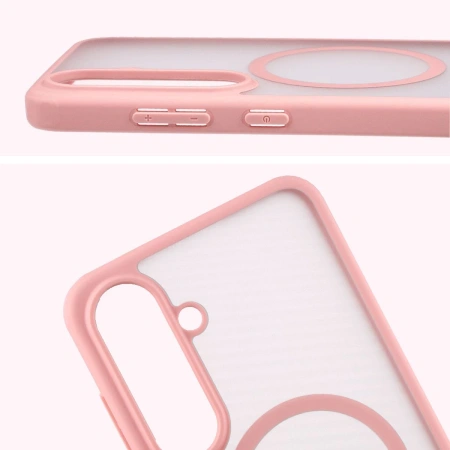 Etui z pierścieniem magnetycznym + szkło hartowane Bizon MatteO Pack do Galaxy S25 FE, przydymione-jasnoróżowe